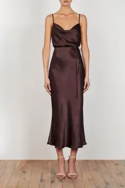 Shona Joy La Lune Bias Cowl Midi Dress Chocolate Brown Size 10 / M