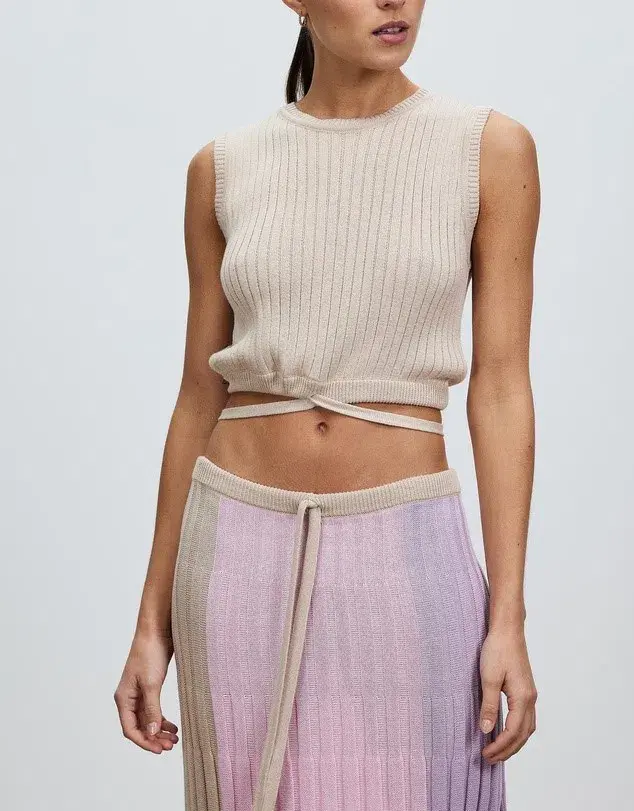 Andean Collective Tri Colore Skirt & Lara Tie Top Set Cream/Tri Colore Size 8 for rent on The Volte - main image