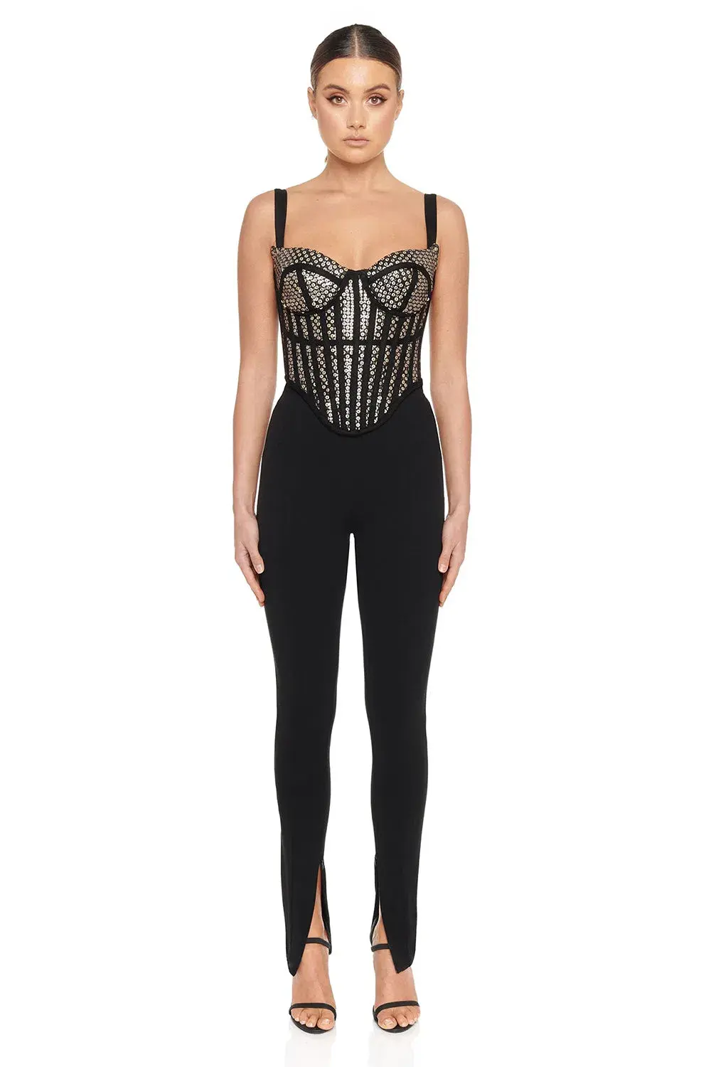 Eliya the Label The Zayna Corset Top Black/Silver Sequin Size XS/AU 6 for rent on The Volte - main image