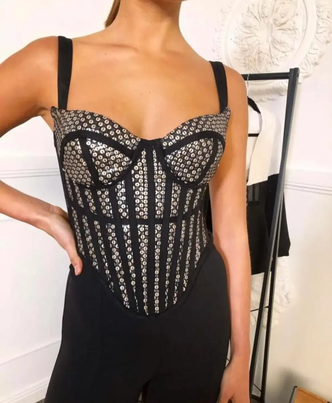 Eliya the Label The Zayna Corset Top Black/Silver Sequin Size XS/AU 6 for rent on The Volte - main image