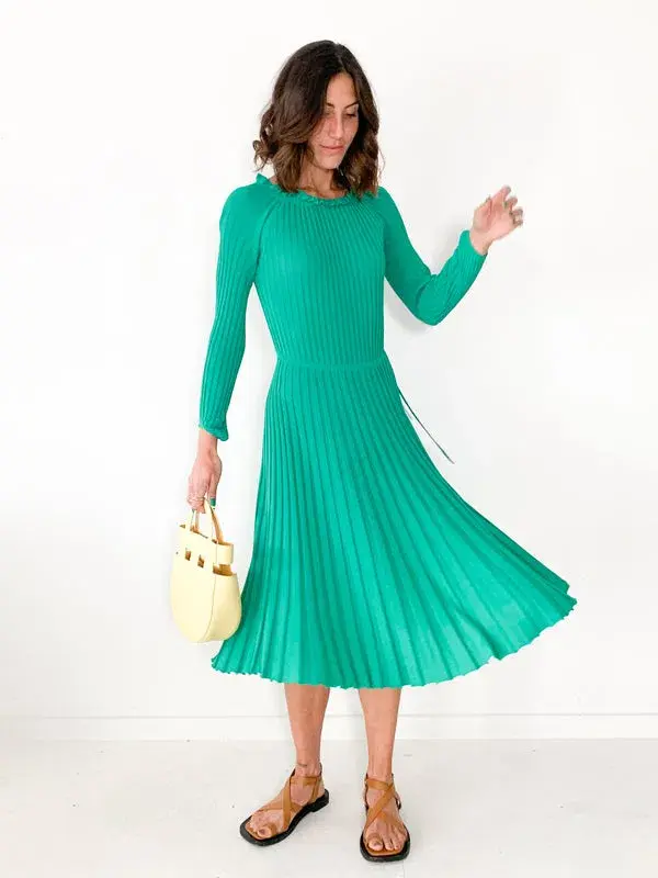 Scanlan Theodore Pleated Rib Cold Shoulder Dress in Emerald Green Size XS/ AU 6 - Image 2
