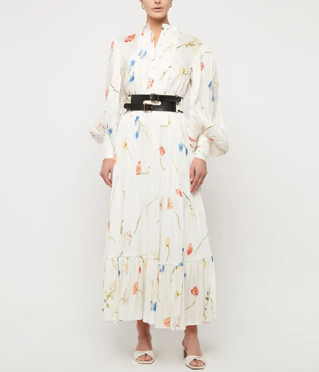 Leo Lin The Fields Silk Linen Dress White Size 8 for rent on The Volte - main image