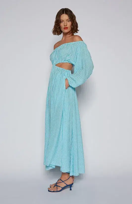 Scanlan Theodore Gingham Cut Out Dress in Blue Size 6 for rent on The Volte - main image