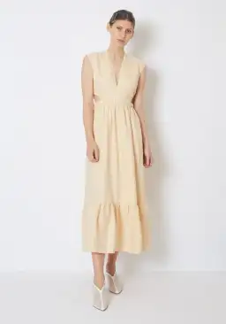 Tibi Linen Canvass V Neck Cut Out Dress in Butter Yellow Size 14