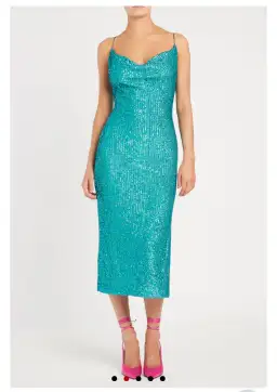 Rebecca Vallance Missing Hours Midi Dress Turquoise Size 8 for rent on The Volte - image 1