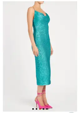 Rebecca Vallance Missing Hours Midi Dress Turquoise Size 8 for rent on The Volte - image 4