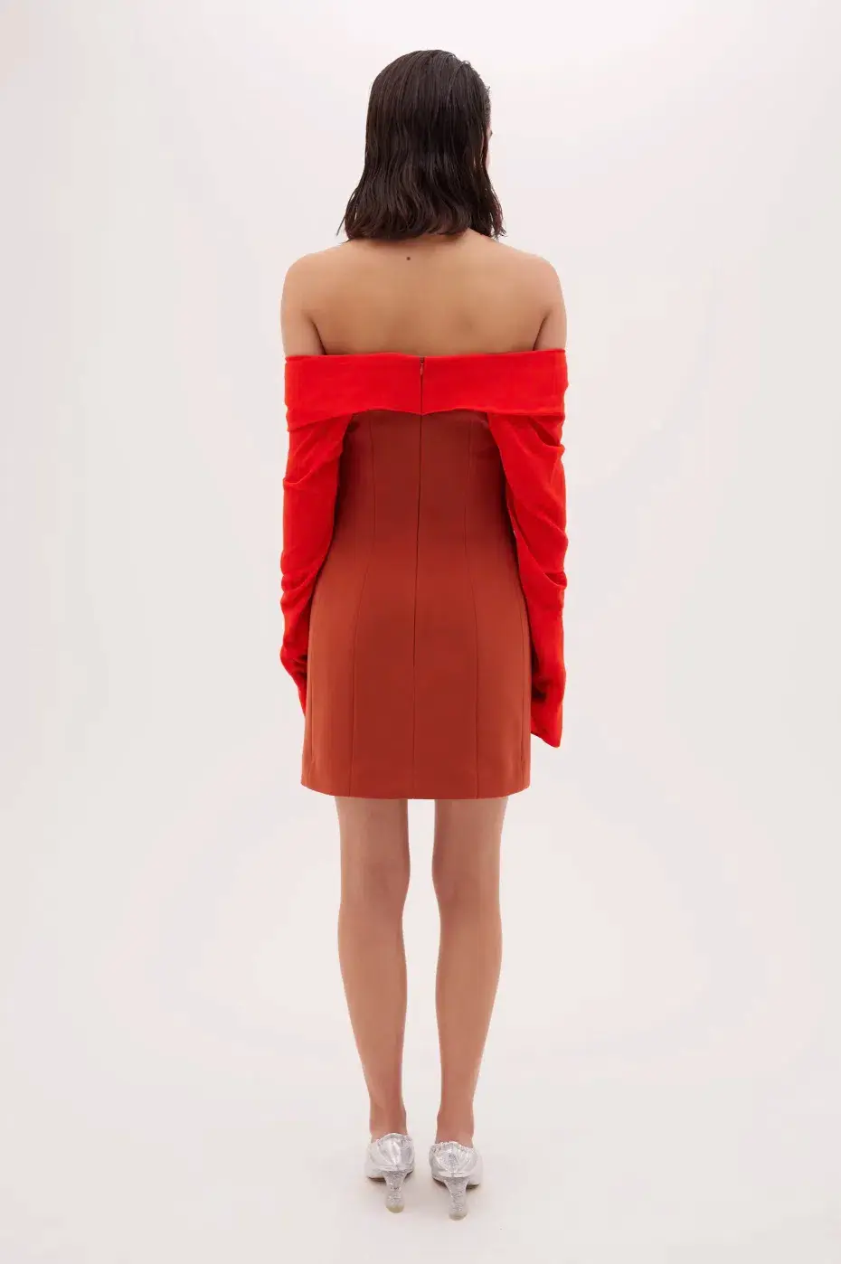 Bianca Spender Crepe Jean Dress Brick Red Size 12 for rent on The Volte - main image