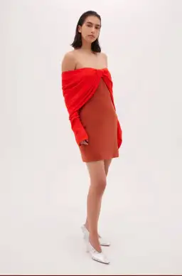 Bianca Spender Crepe Jean Dress Brick Red Size 12 for rent on The Volte - image 3