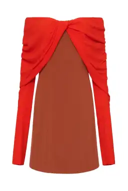 Bianca Spender Crepe Jean Dress Brick Red Size 12 for rent on The Volte - image 5