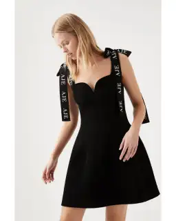 Aje Amber Knit Tie Shoulder Mini Dress Black Size 14 for rent on The Volte - image 1