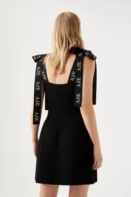 Aje Amber Knit Tie Shoulder Mini Dress Black Size 14 for rent on The Volte - image 3