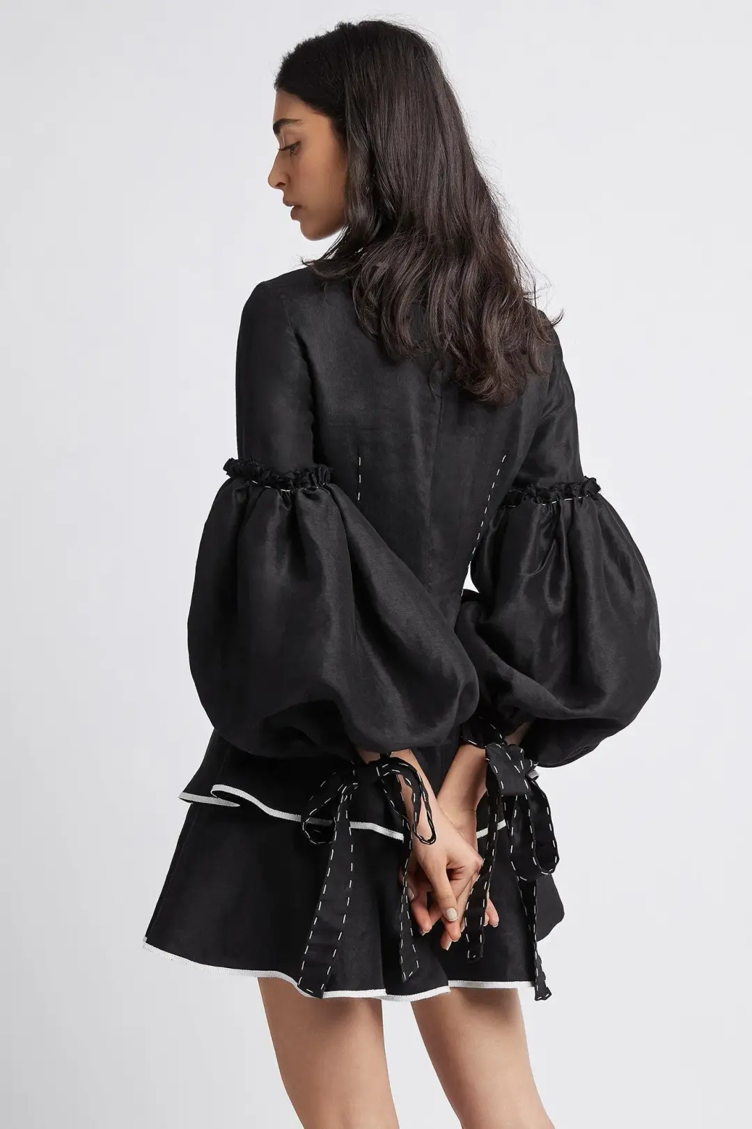 Aje Gracious Tiered Mini Dress Black Size 10 for rent on The Volte - main image