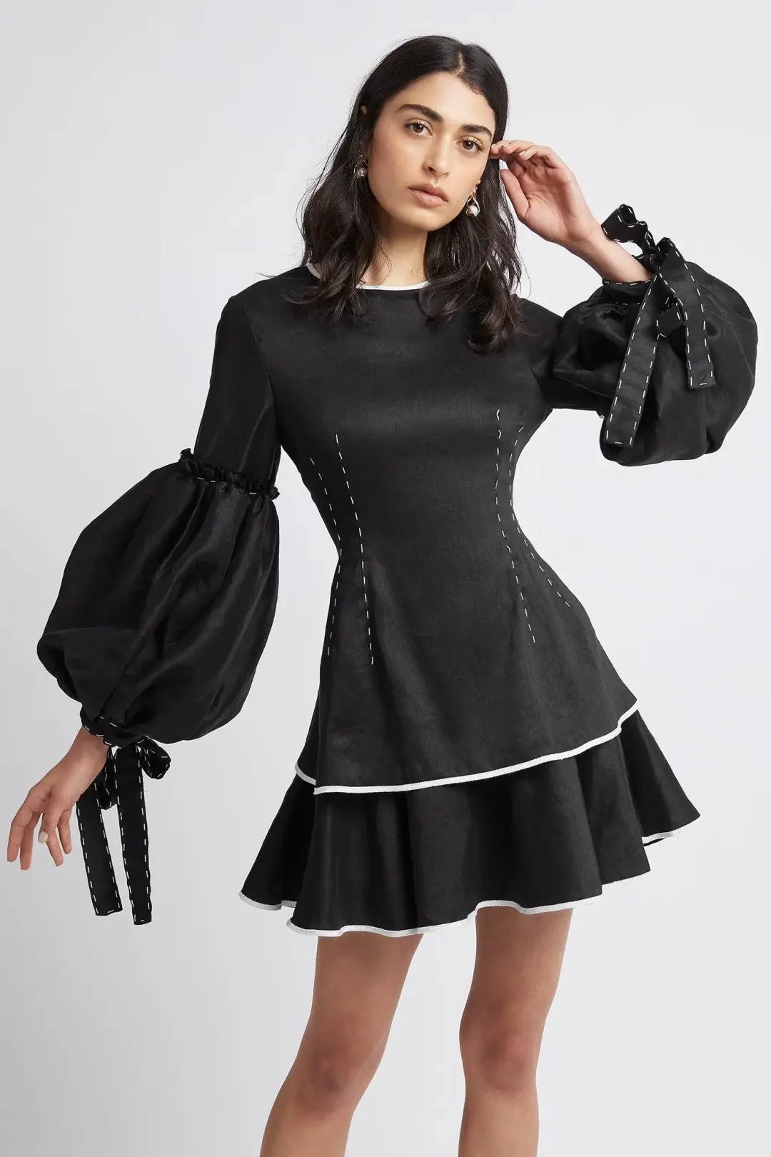 Aje Gracious Tiered Mini Dress Black Size 10 for rent on The Volte - main image