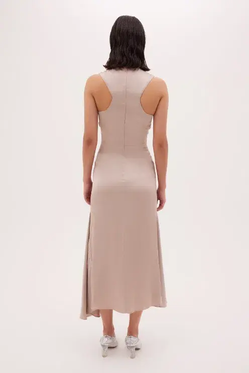 Bianca Spender Sand Satin Meret Dress Nude Size 2/ Au 10 for rent on The Volte - main image