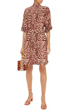 Zimmermann Silk Utility Belt Dress Zebra Print Brown Size 0P/Au 6