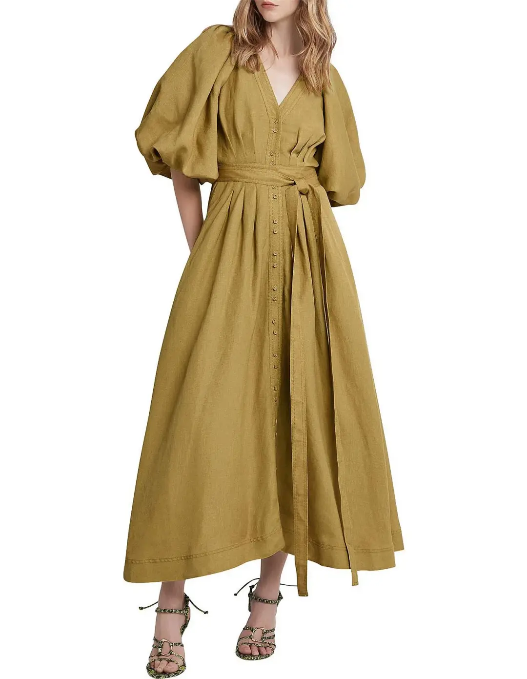 Aje Evermore Dress Olive Green Size 8 for rent on The Volte - main image