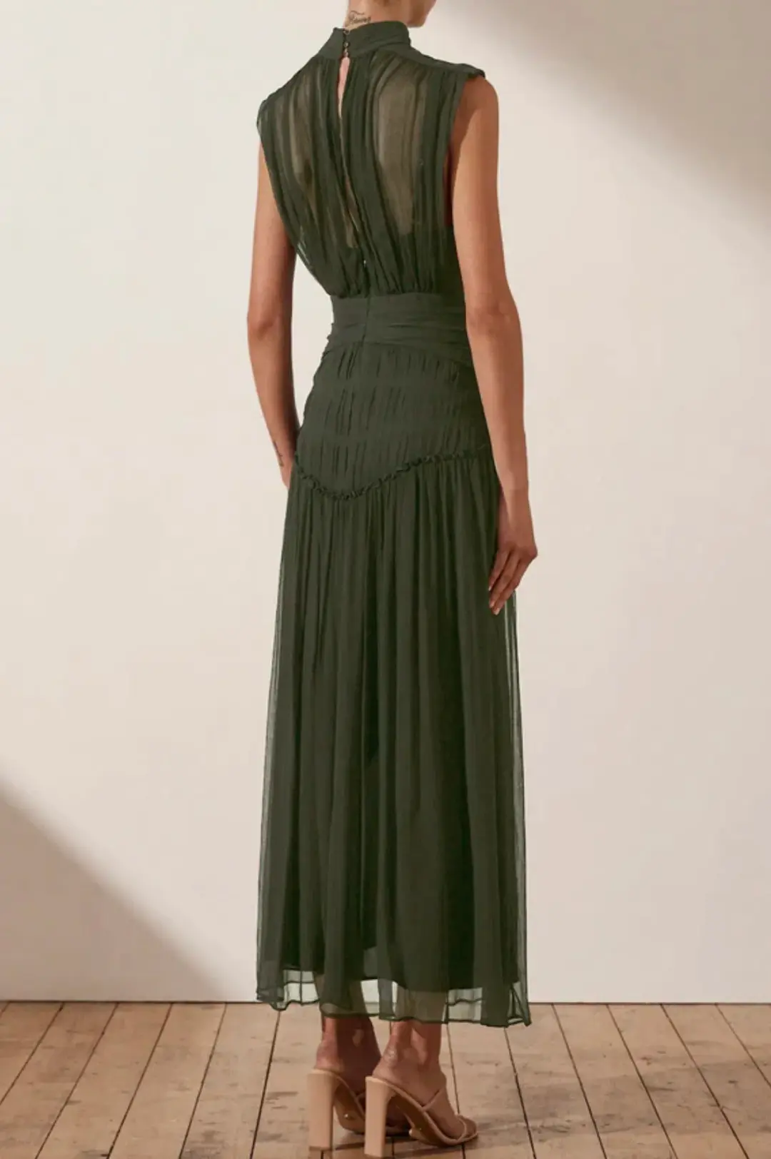 Shona Joy Clemence High Neck Midi Dress Green Size 8 / S for rent on The Volte - main image