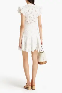 Sandro Brasilia Ruched Broderie Anglaise Cotton Mini Dress White Size 2 / M for rent on The Volte - image 2
