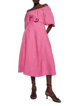 Scanlan Theodore Italian Linen Gathered Midi Dress Pink Size 10 for rent on The Volte - image 1