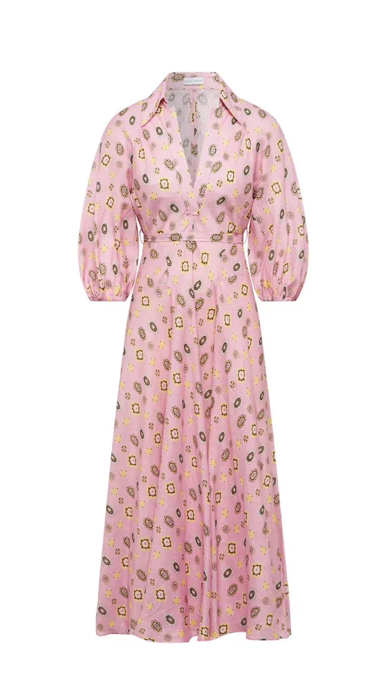 Scanlan Theodore Linen Foulard Shirt Dress Pink Size 10 for rent on The Volte - main image