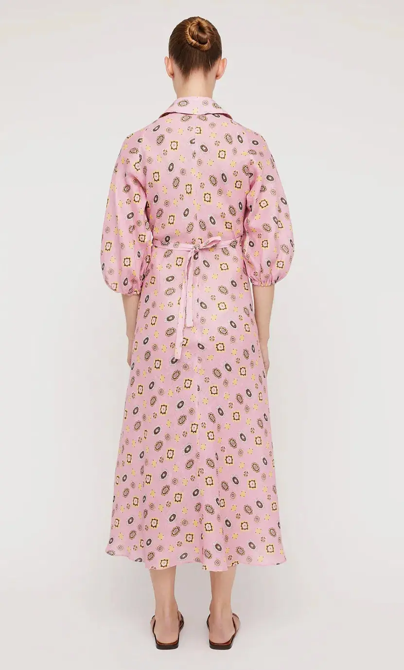 Scanlan Theodore Linen Foulard Shirt Dress Pink Size 10 for rent on The Volte - main image