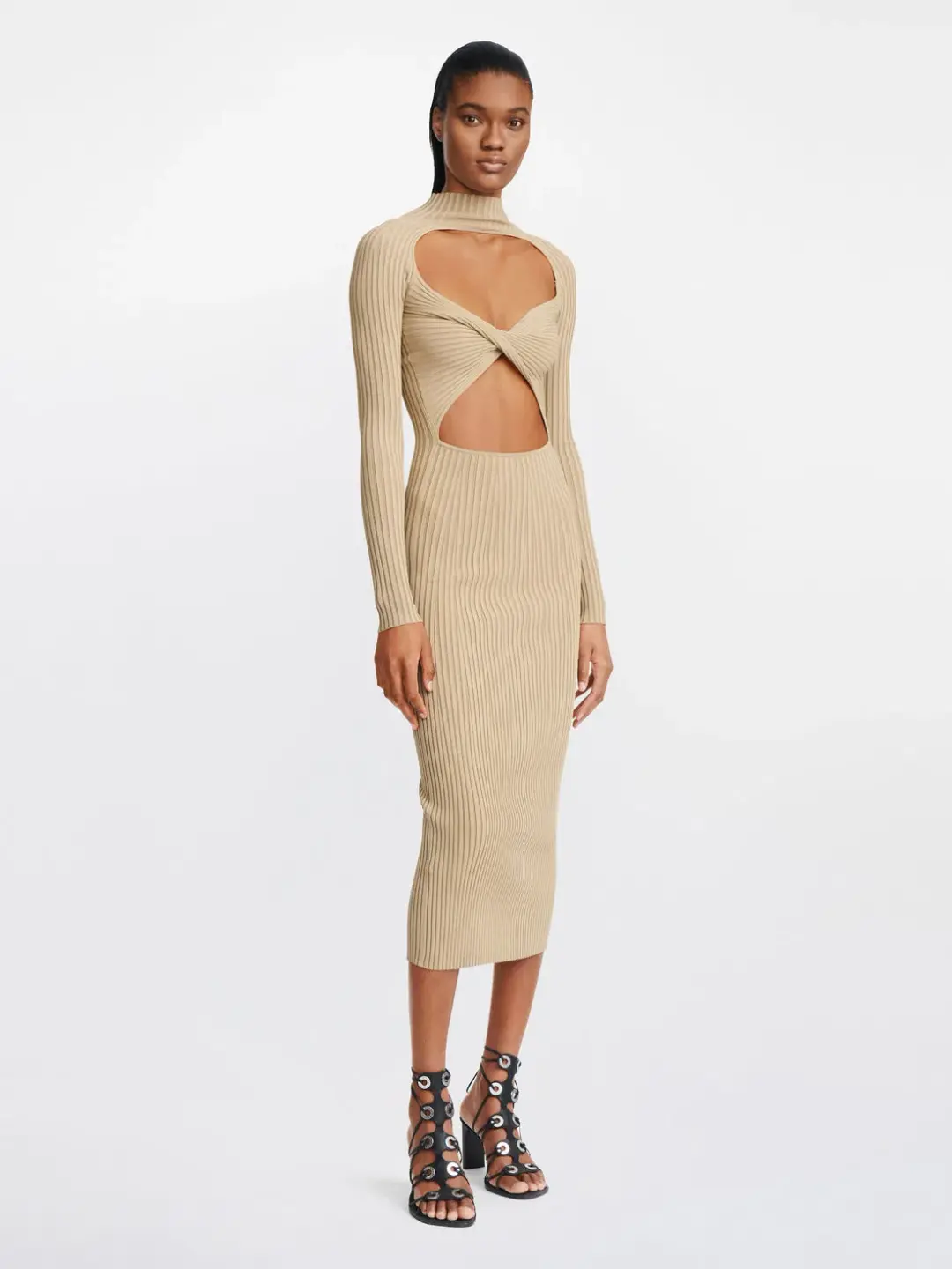 Dion lee Stripe Rib Twist Dress Beige Size 6 / XS for rent on The Volte - main image