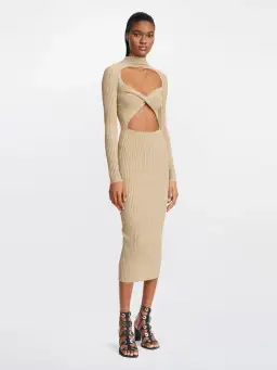 Dion lee Stripe Rib Twist Dress Beige Size 6 / XS for rent on The Volte - image 1