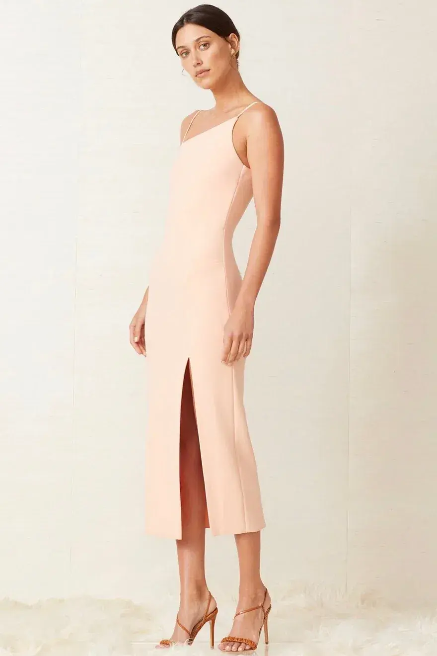 Bec & Bridge Ruby Asym Midi Dress in Peach Size 14 for rent on The Volte - main image