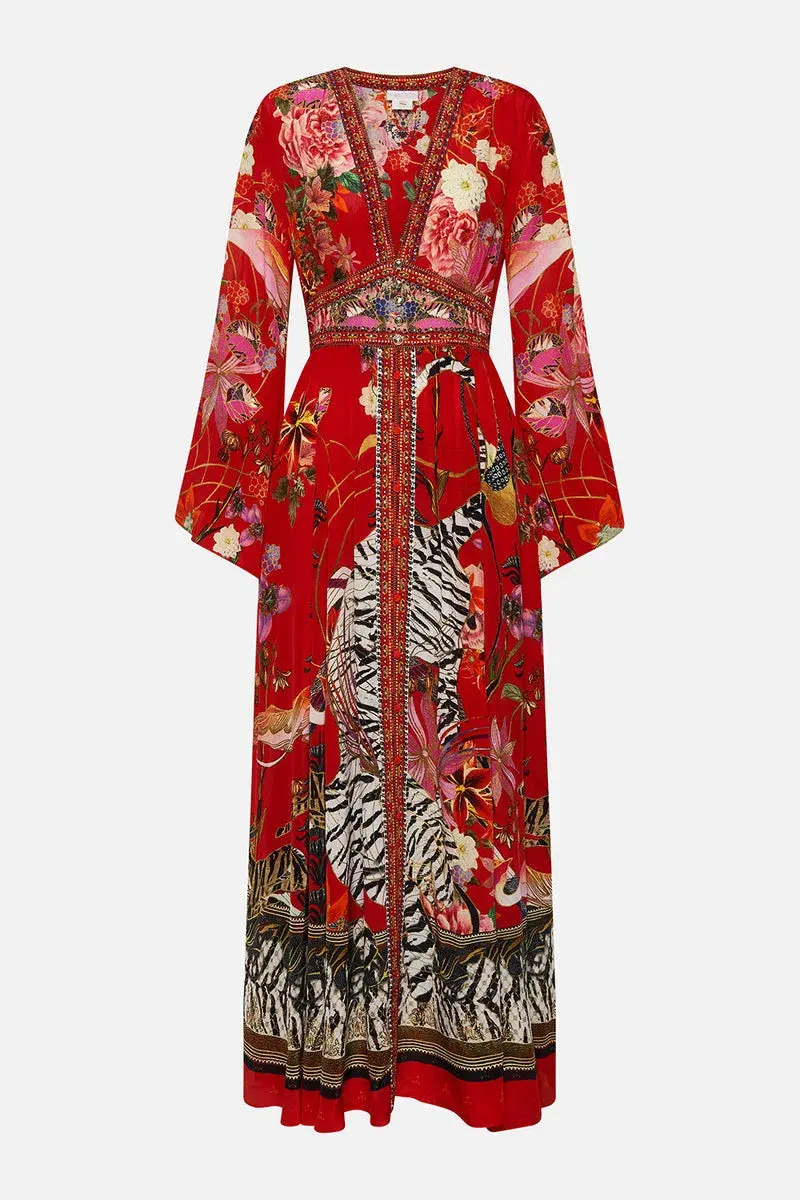 Camilla Kimono Sleeve Dress Shirring Detail The Legend of Ziba Print Size L/Au 14 for rent on The Volte - main image