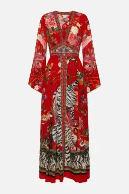 Camilla Kimono Sleeve Dress Shirring Detail The Legend of Ziba Print Size L/Au 14 for rent on The Volte - image 1