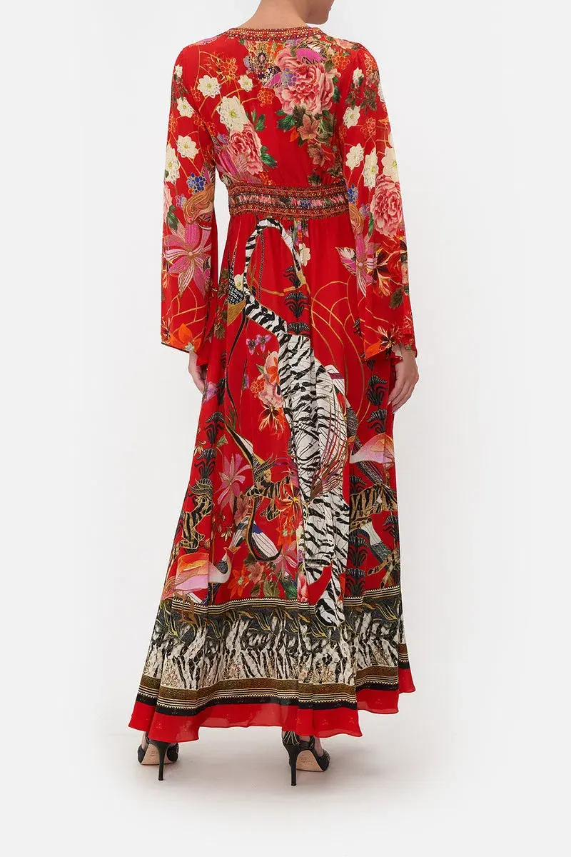 Camilla Kimono Sleeve Dress Shirring Detail The Legend of Ziba Print Size L/Au 14 for rent on The Volte - main image