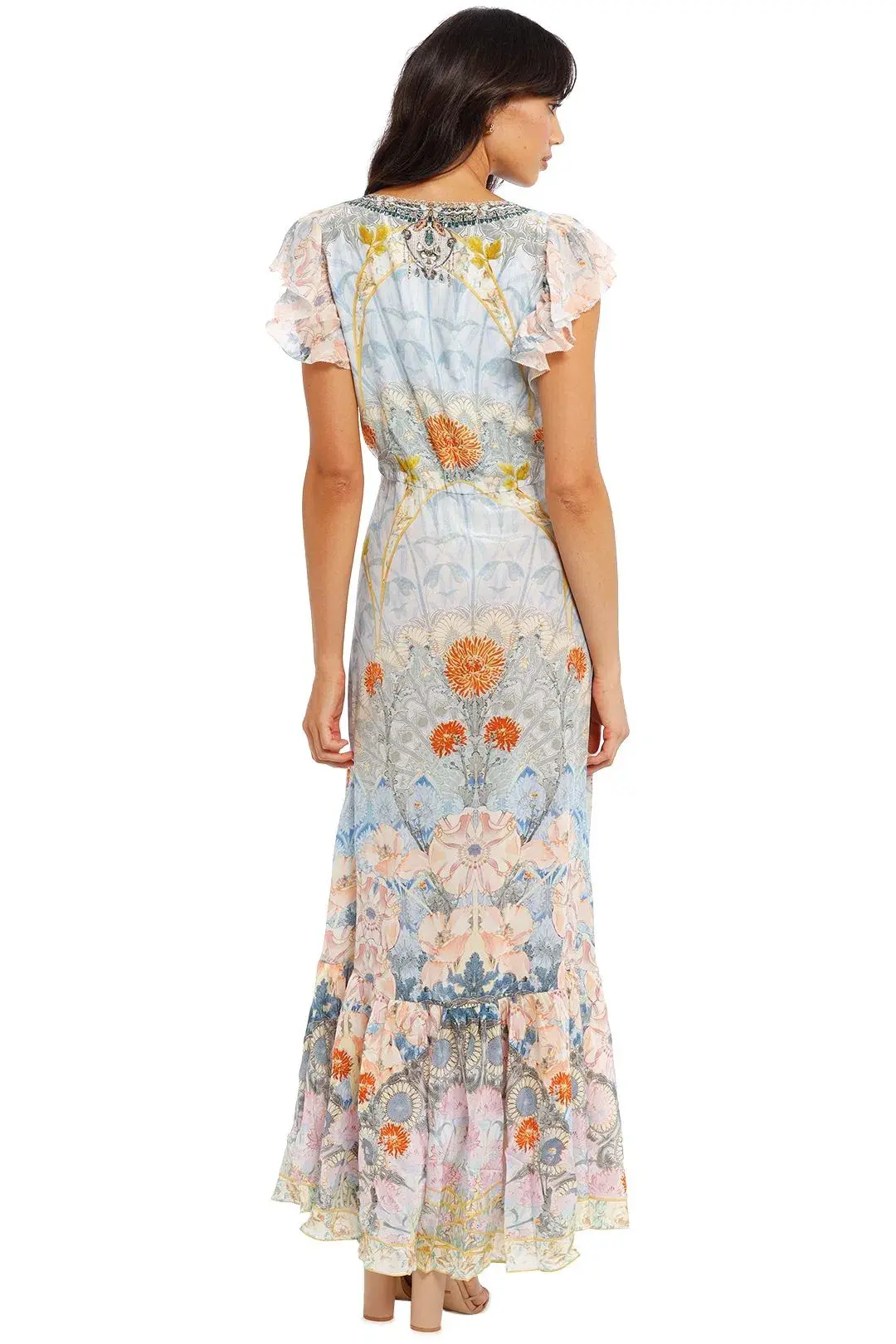 Camilla Morris Muse Ruffle Wrap Dress Silk Floral Size L/Au 14 for rent on The Volte - main image