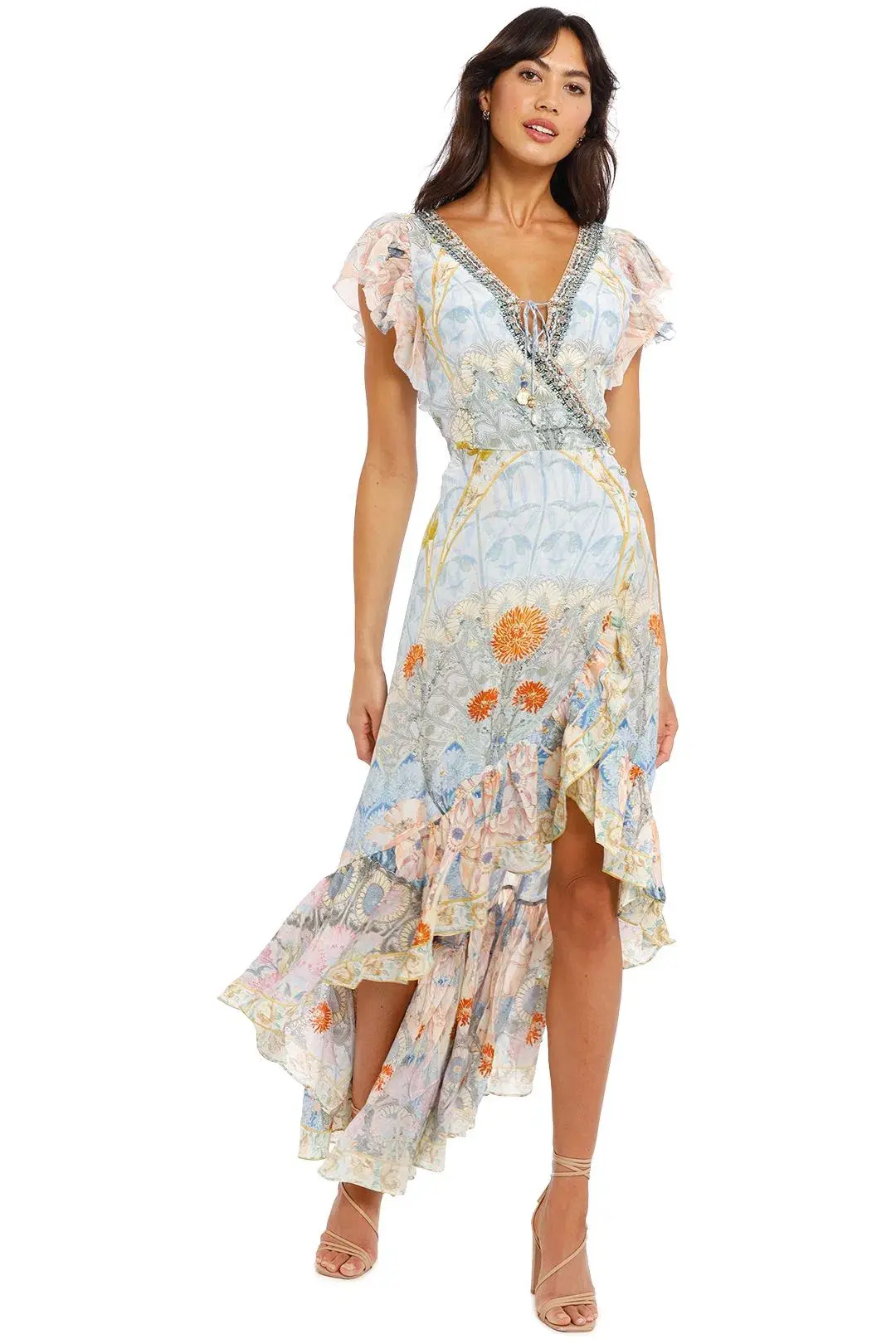 Camilla Morris Muse Ruffle Wrap Dress Silk Floral Size L/Au 14 for rent on The Volte - main image