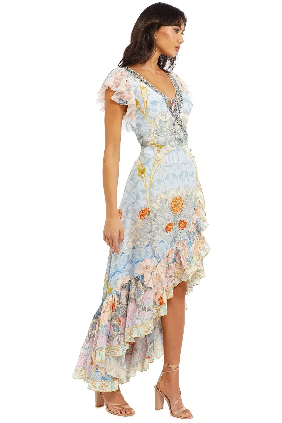 Camilla Morris Muse Ruffle Wrap Dress Silk Floral Size L/Au 14 for rent on The Volte - main image