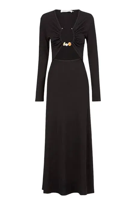 Christopher Esber Split Quartz Ruched Dress Black Size 8 for rent on The Volte - main image