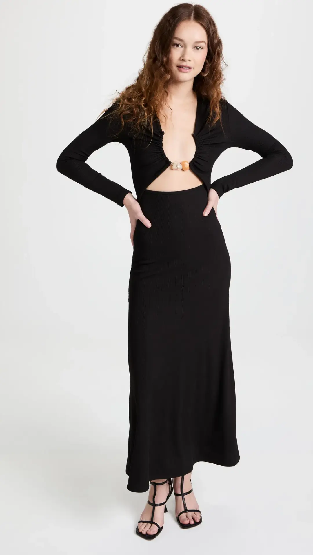 Christopher Esber Split Quartz Ruched Dress Black Size 8 for rent on The Volte - main image