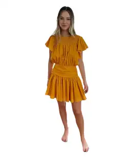 Leo Lin Sunflower Draped Mini Dress Yellow Size 8 for rent on The Volte - image 1