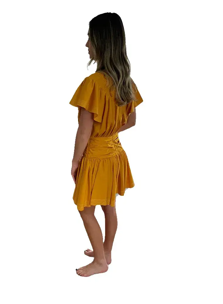 Leo Lin Sunflower Draped Mini Dress Yellow Size 8 for rent on The Volte - main image