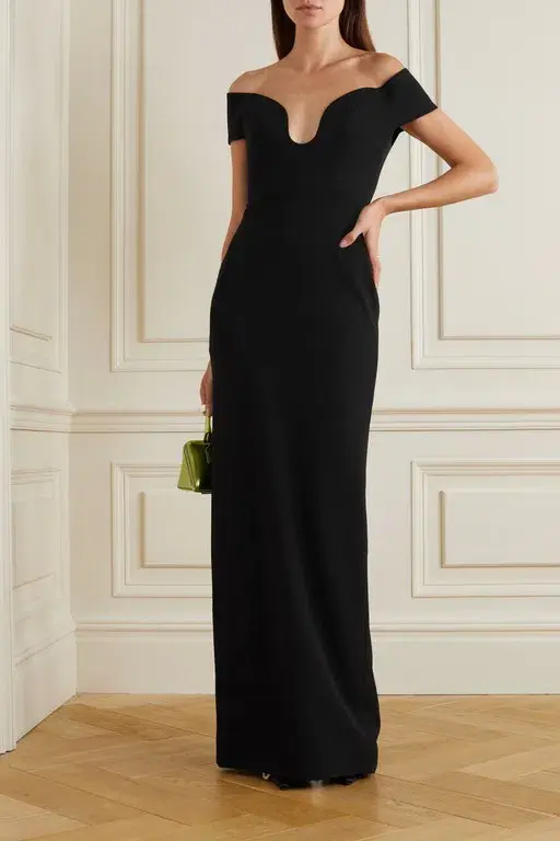 Solace London Marlowe Off-the-shoulder Crepe Gown Black Size 8 for rent on The Volte - main image