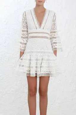 Zimmermann Lovelorn Floral Flutter Dress Ivory Size 3/Au 14 for rent on The Volte - image 1