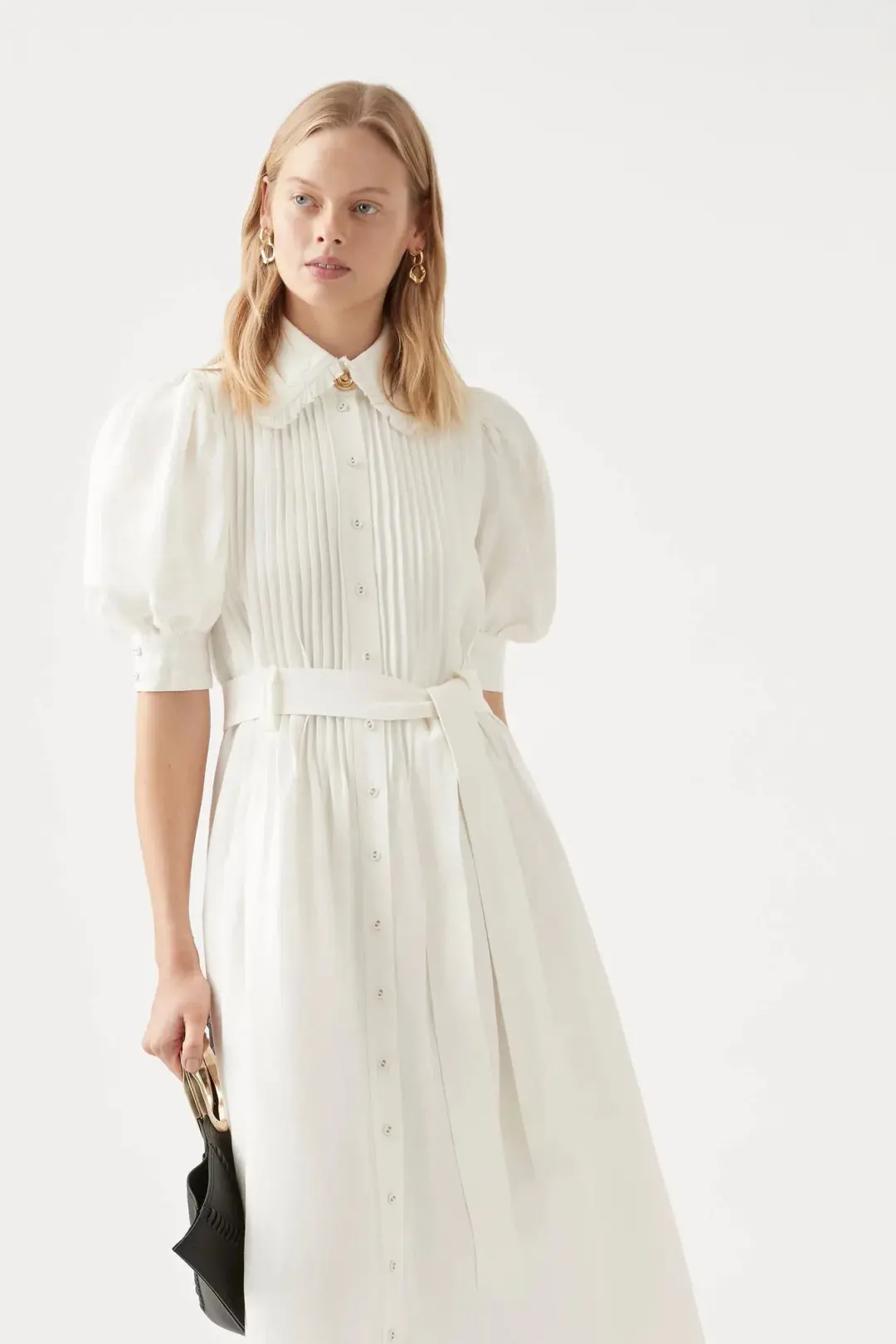 Aje Madeleine Belted Midi Dress Ivory Size 6 for rent on The Volte - main image