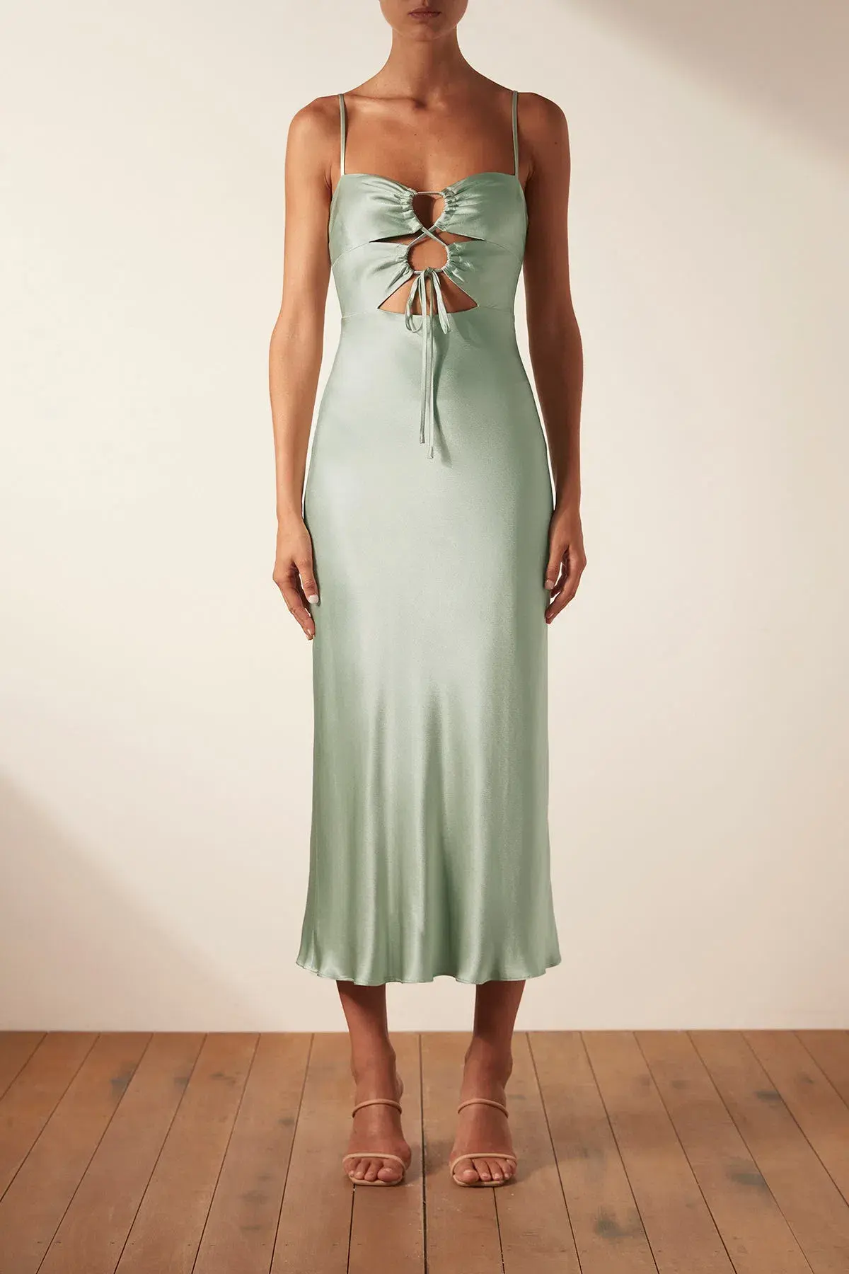 Shona Joy Felicity Lace Up Midi Dress Thyme Green Size 10 / M - Image 1
