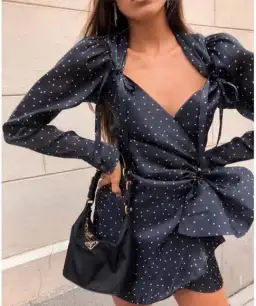 Sofia The Label Black Audrey Puff Sleeve Polka Dot Mini Dress Print Size 8 for rent on The Volte - image 1