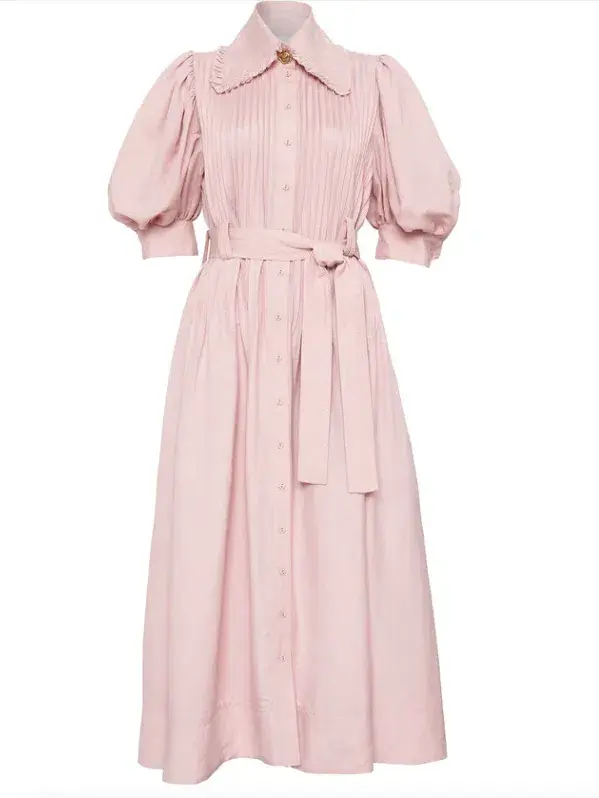 Aje Madeleine Belted Midi Dress Dusty Pink Size 16 for rent on The Volte - main image
