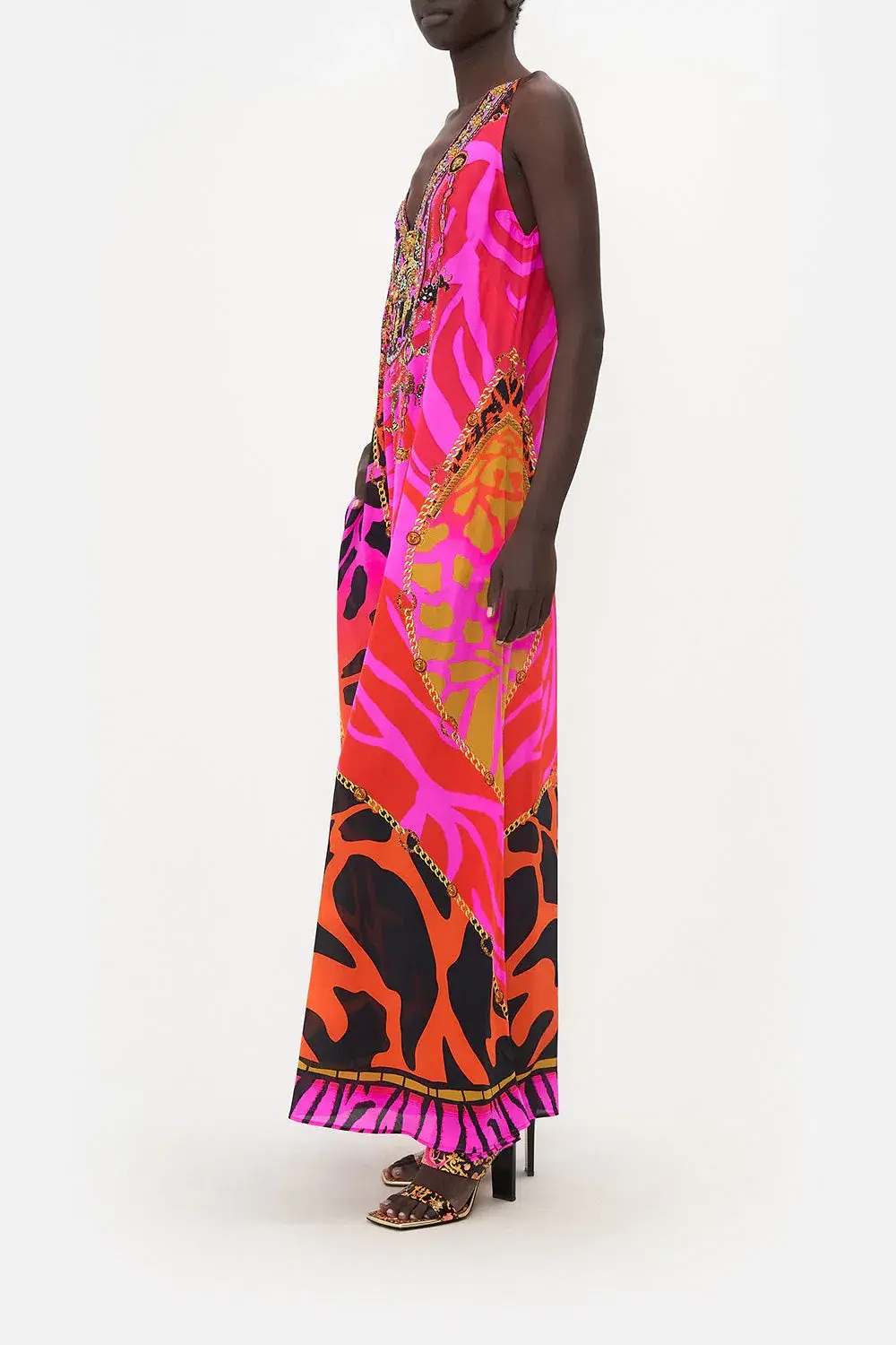 The Always Change Your Spots V Neck Flared Jumpsuit Pink Print Size S/Au 8 for rent on The Volte - main image