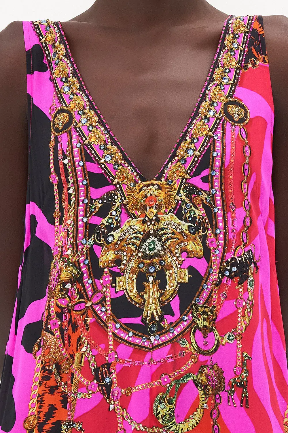 The Always Change Your Spots V Neck Flared Jumpsuit Pink Print Size S/Au 8 for rent on The Volte - main image