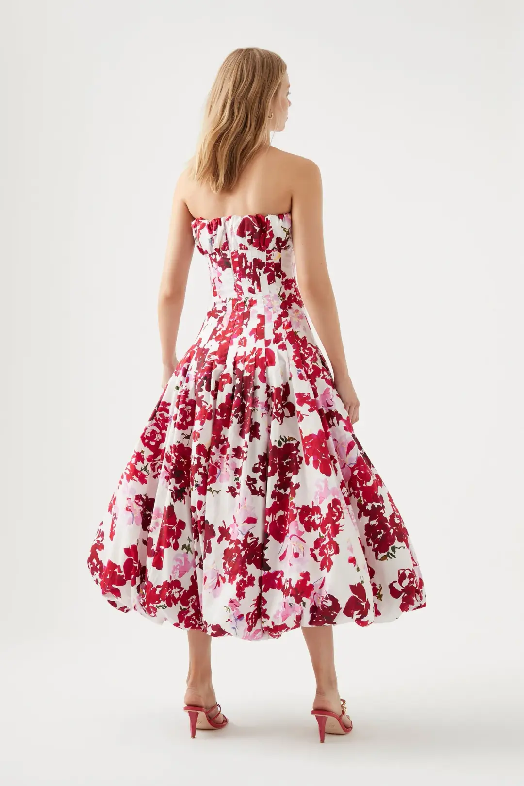 Aje Mathilde Bubble Hem Midi Dress Roses Of Provence Print Size 6 for rent on The Volte - main image