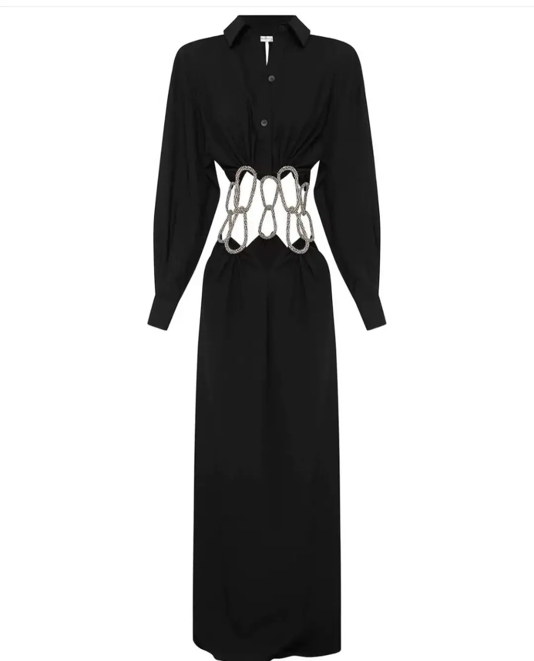 Christopher Esber Pendulant Crystal Linked Long Sleeve Dress Black Size 6 for rent on The Volte - main image