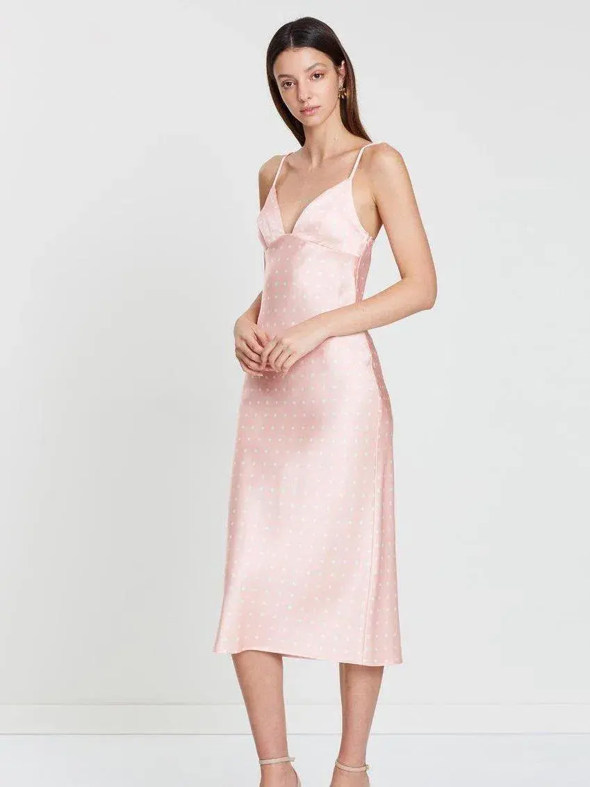 Shona Joy Bias Slip Midi Dress in Strawberry/Cream Spot Size 10 for rent on The Volte - main image