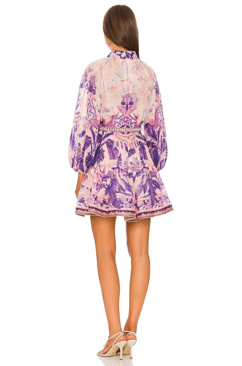 Zimmermann Lyre Billow Mini Dress in Purple Palm Print Size 0 / Au 8 - Image 3